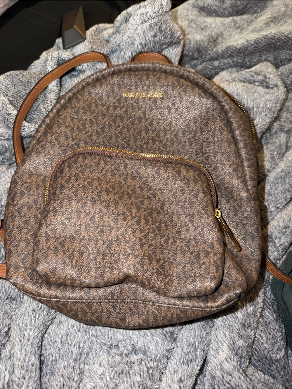 Michael Kors Brown Monogram Mini Backpack with Gold Hardware